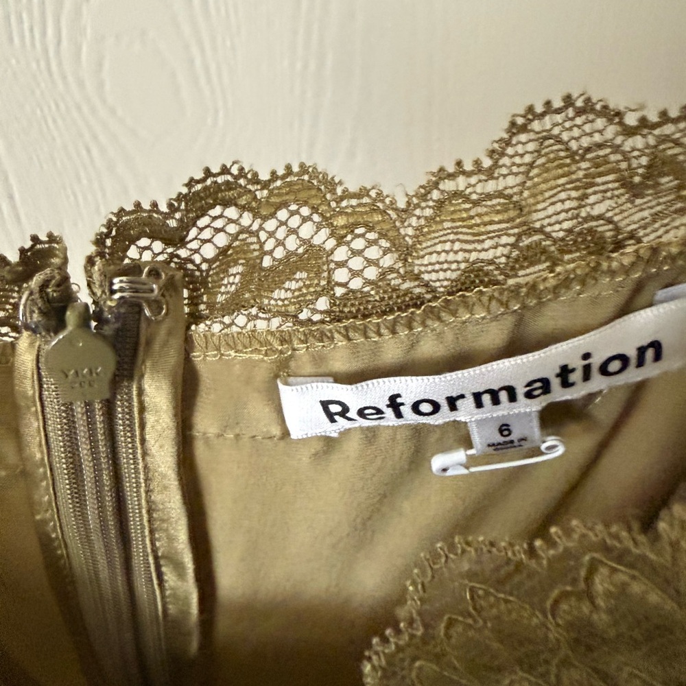 Reformation Karissa 100% Silk Midi Dress Olive Oil Green size 6 - Picture 5 of 16